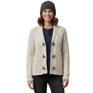 Vintage 90s Ralph Lauren LRL Cream Cable Knit Cardigan with Metal Clasps